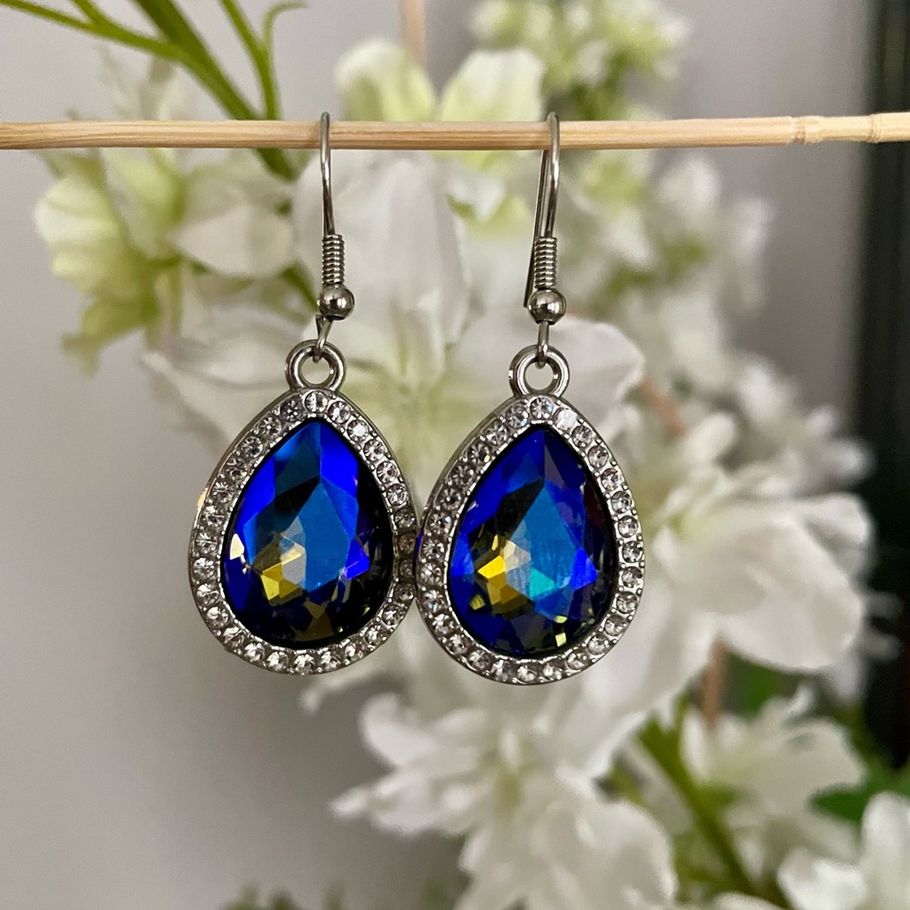 Cobalt Blue Rhinestone Drop Earrings